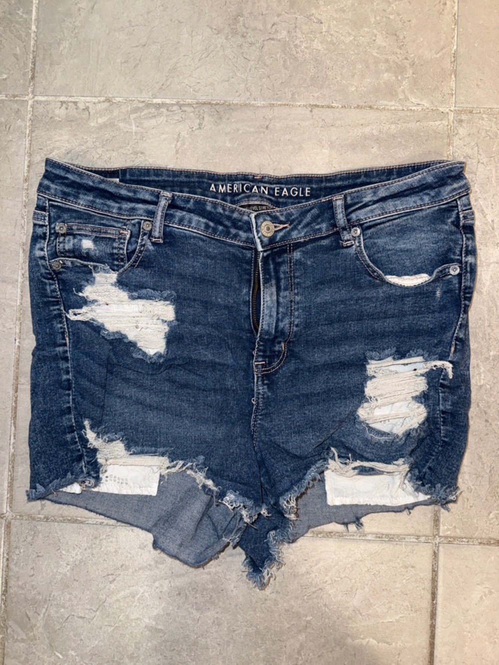 American Eagle Outfitters Dark Blue Distressed Denim Cutoff Shorts